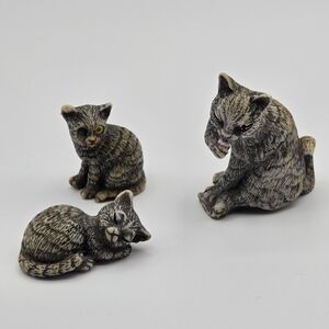Vintage Price Products Set Of 3 Resin Gray Tabby Cat Kittens